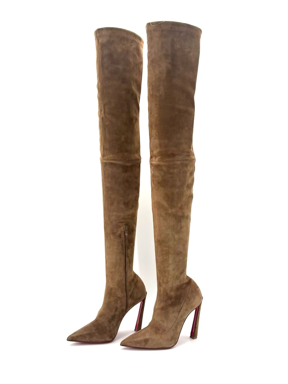 Christian Louboutin Condora Botta Alta 100 Rhea Brown Pointed Toe Boots 36.5